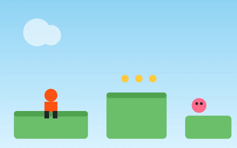 Rocky Run — Three levels of platforms, coins and stomping.