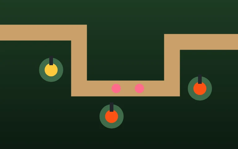 Tower Defense — Build towers, hold the road, survive eight waves.
