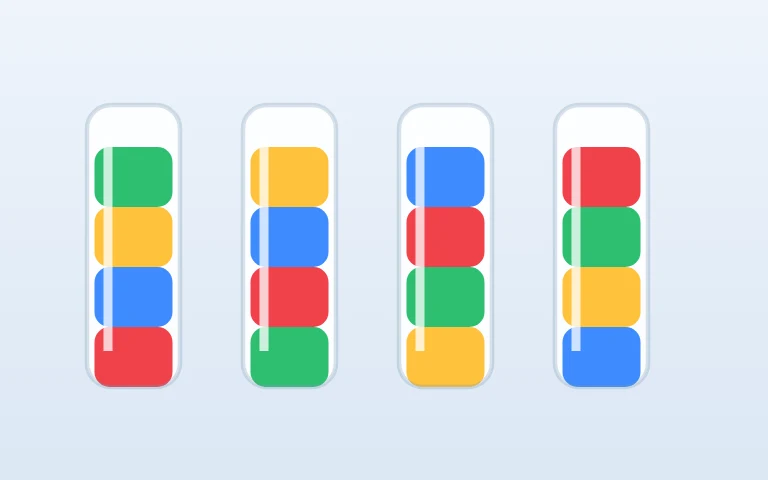 Water Sorts — Pour the colours until every tube holds one shade.